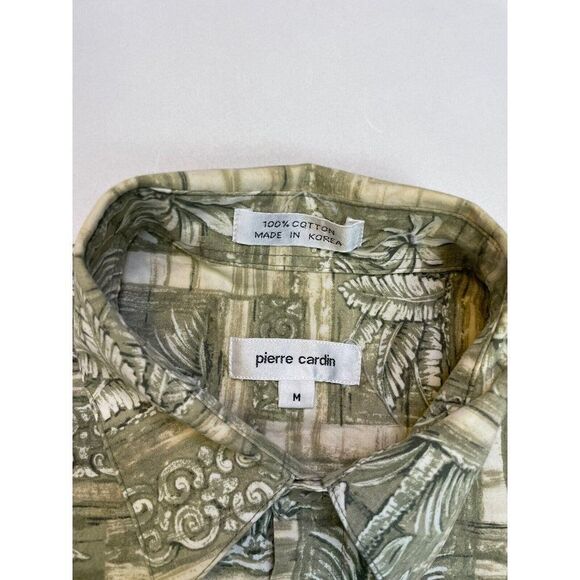 VINTAGE Pierre Cardin Shirt Men Medium Green Palm Trees Print Short Sleeve - Picture 4 of 5